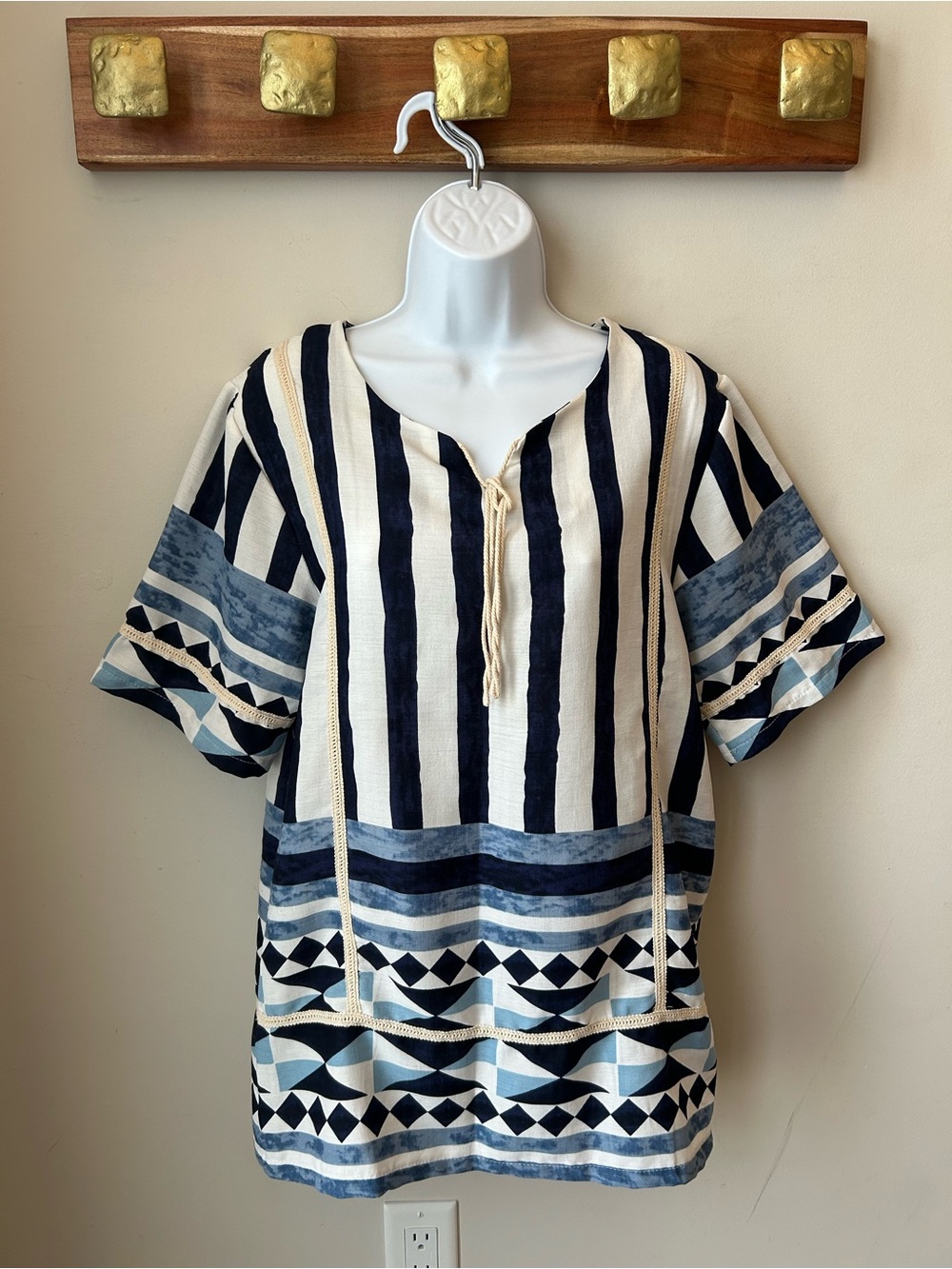 Striped Geometric Tunic Top Nautical Coastal Grandma Cottagecore On the Boat